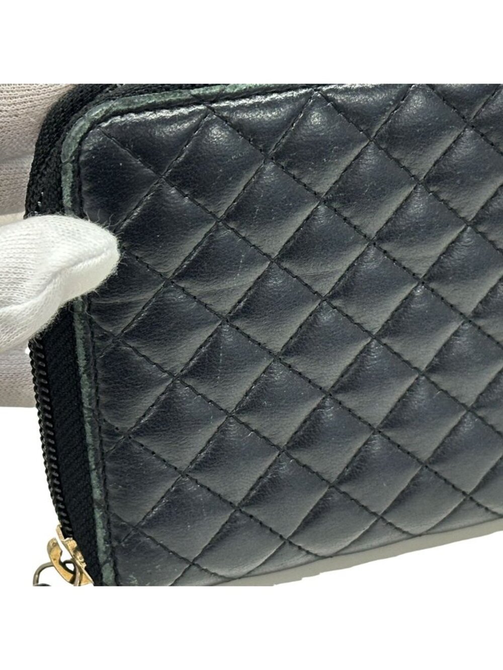 Chanel Wallet Micro Quilted Lambskin Black Gold Zip Around - Picture 12 of 15